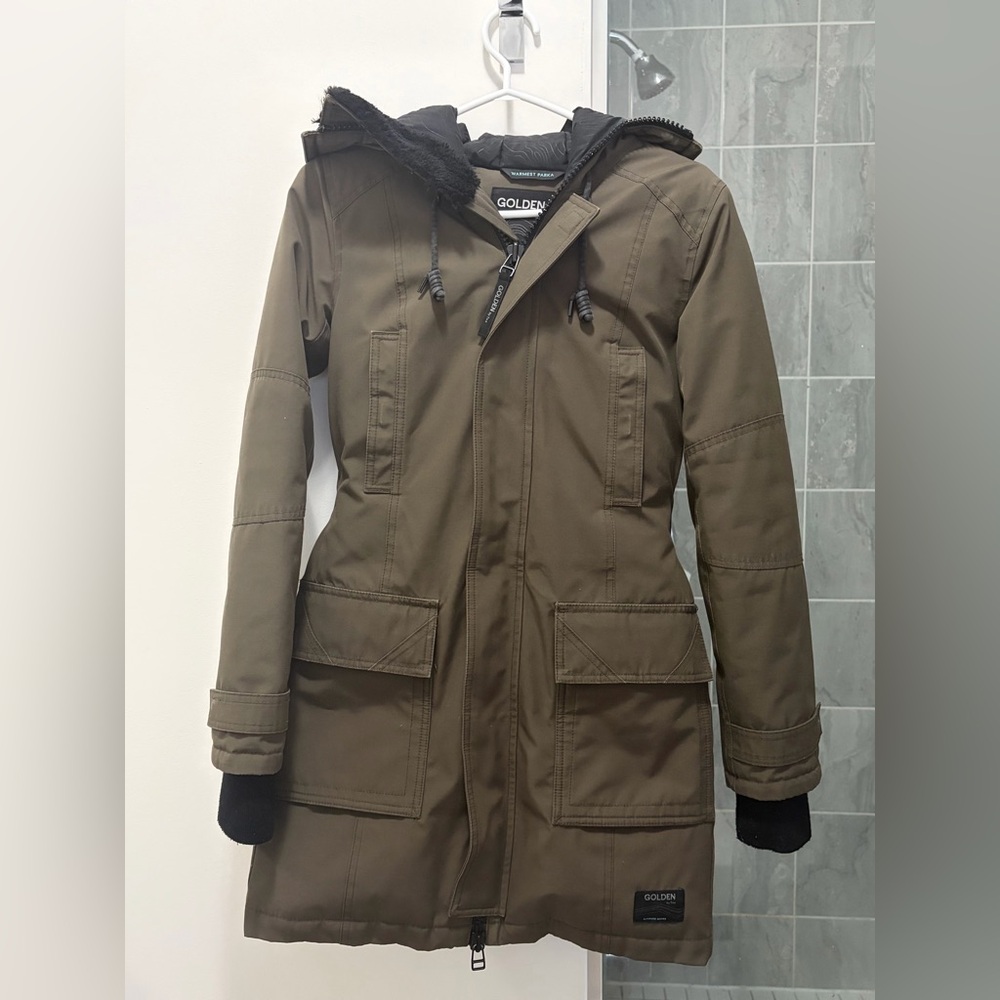 TNA Golden Winter Jacket in Olive with Black Accents